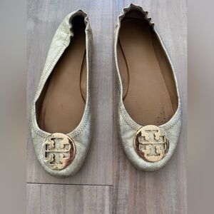 Tory Burch Shimmering Gold Flats